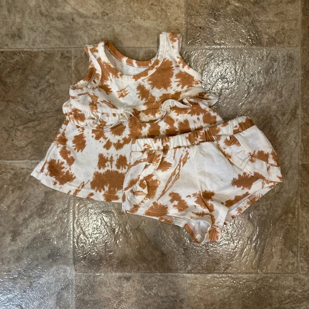 Grayson Mini Baby Girl Ruffle Tie Dye Boho Tank & Shorts Matching Set Newborn